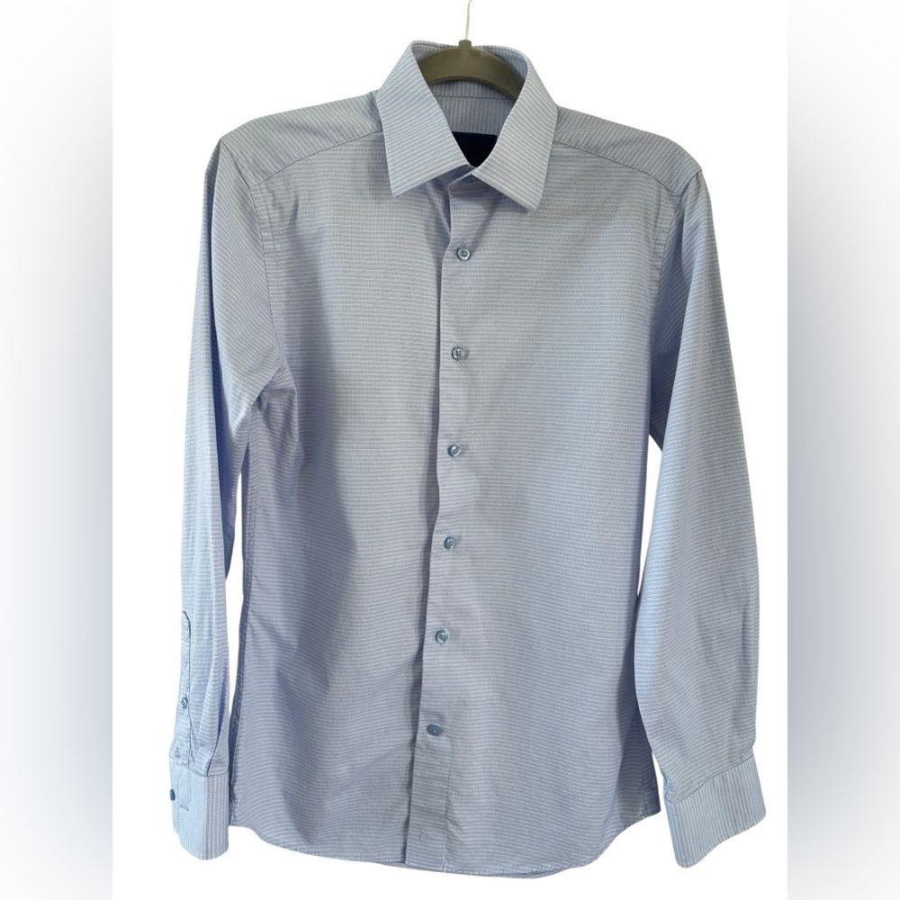 David Donahue Sky Blue Checkered Dress Shirt